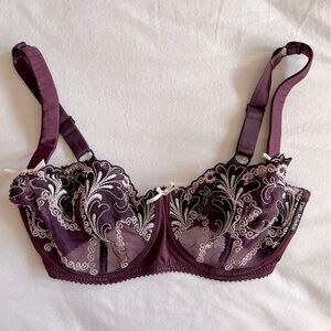 Ewa Michalak sheer embroidered deep purple mesh bra, US 28G / EU 60G #lingerie